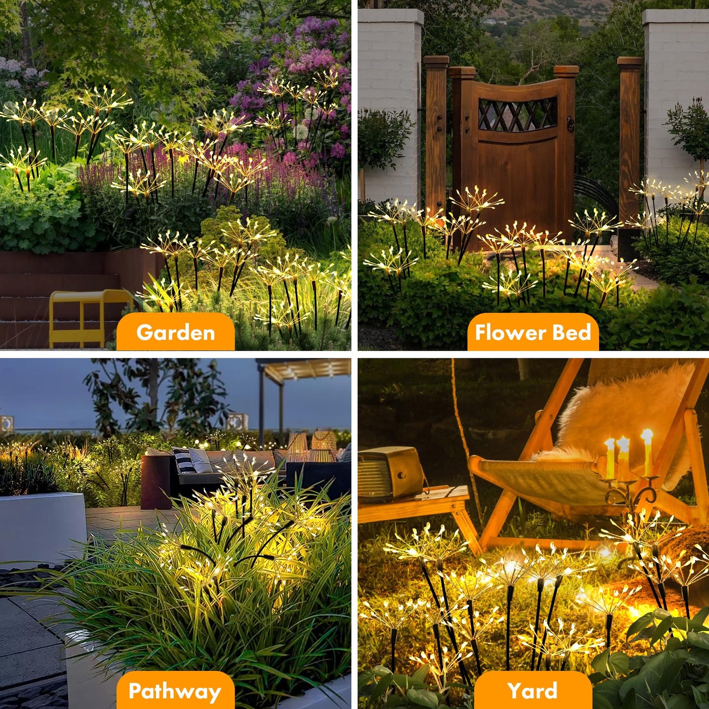 Solar Garden Lights 2 Pack Twinkling Solar Firework Lights with 2 Modes 120LED, Solar-Powered Light for Outside Yard Pathway Garden Decor Outdoor