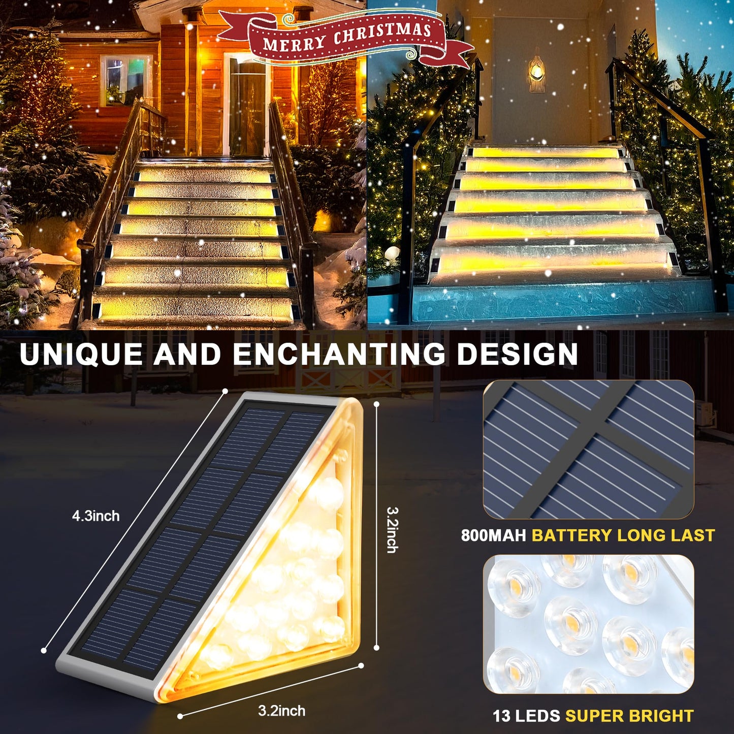 LED Solar Step Lights Waterproof Outdoor Stair Lights, Solar Deck Lights Outdoor Decor IP67 Solar Decoration Lights for Yard, Patio, Garden, Walkways