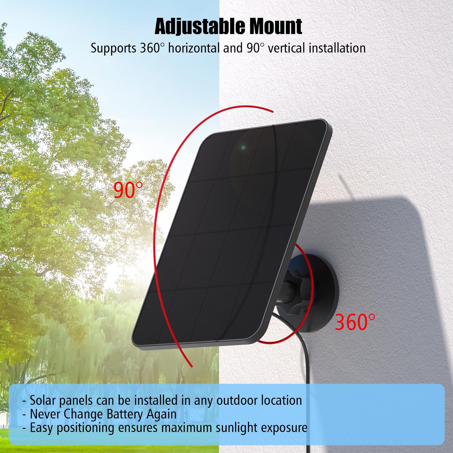 Solar Panel for Blink Camera, 4W Solar Panel Charger Compatible with New Blink Outdoor 2K+/4(4th Gen), USB-C Port, IP65 Waterproof Rubber Plug, 13.1ft