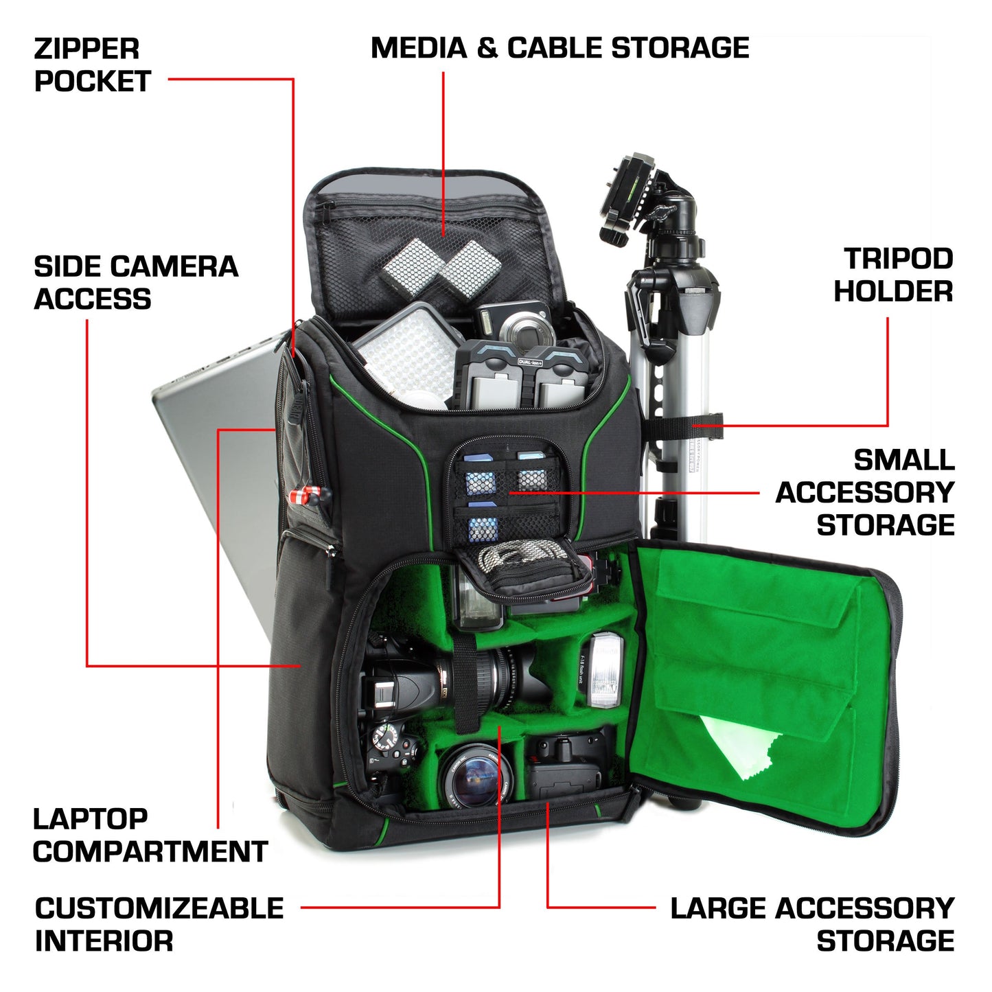USA Gear Camera Backpack for Photographers DSLR/SLR/Mirrorless Photography Camera Bag with Laptop Compartment, Waterproof Rain Cover & Tripod Holder