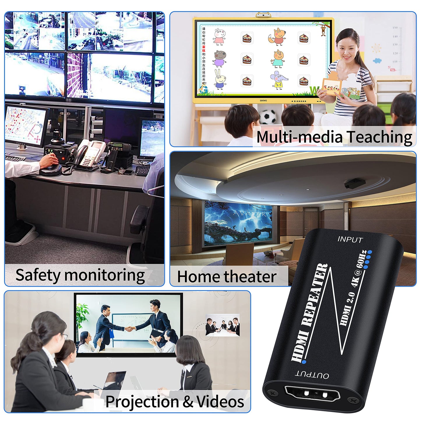 HDMI 2.0 Repeater Extender 4K@60Hz, HDMI Amplifier Signal Booster Plug & Play, for Gaming/Home Theater/Video Meeting/TV, No Power Supply Port
