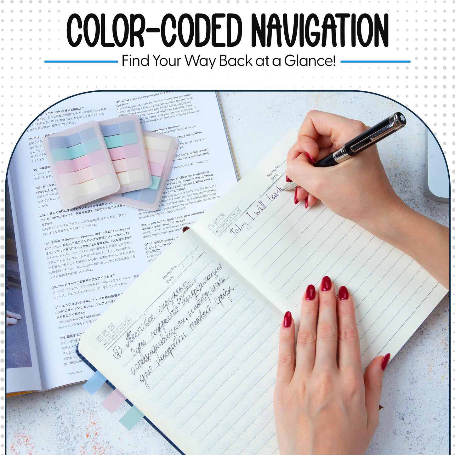 Essex Wares - 300 Pieces - Transparent Sticky Notes Tabs with Case - 5 Muted Colors - 3 Cases - 1.8" x 0.4" - 60 Pieces Each Color - Pop Up Index Tabs