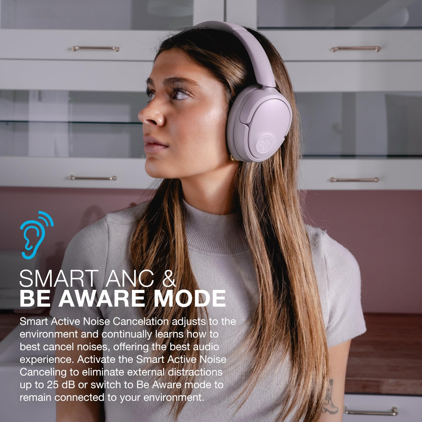 JLab JBuds Lux ANC Wireless Headphones, Mauve, Hybrid Active Noise Cancelling, Customizable Sound, Spatial Audio Compatible, Premium Over-Ear…
