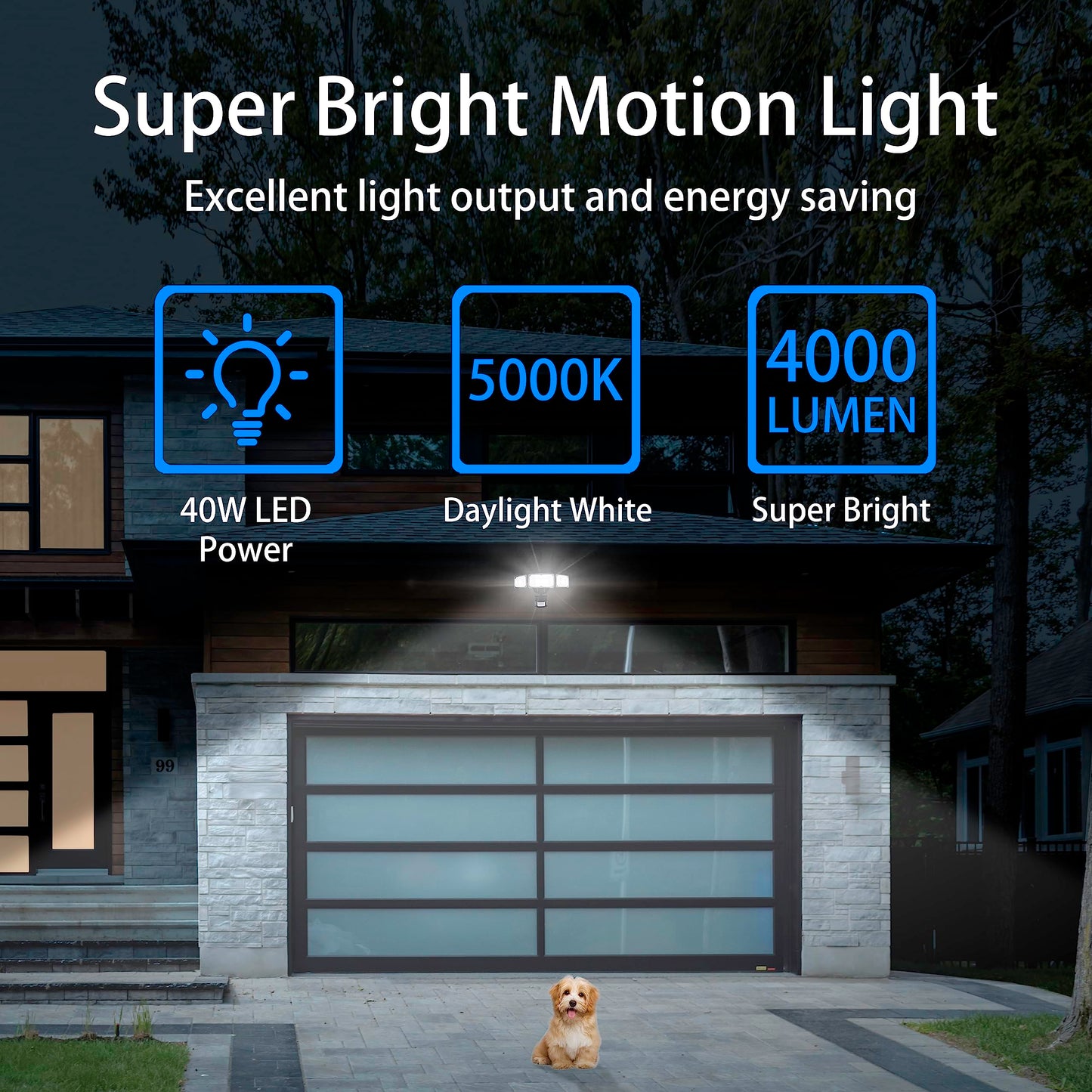 AWSENS 40W LED Security Lights Motion Sensor Light Outdoor, 180 Degree, 4000LM, 5000K, ETL Water Resistant, 3 Head Motion Detected Flood Light