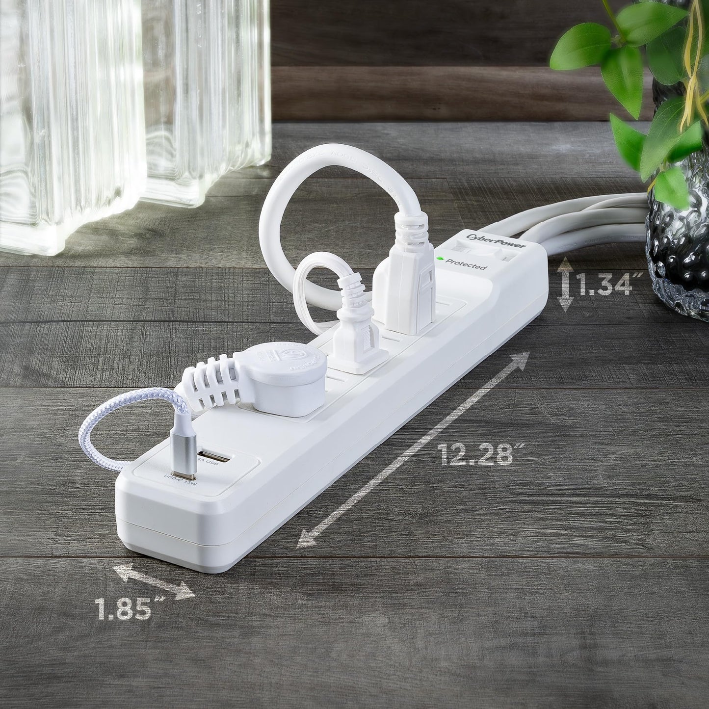 CyberPower CSP604UCW Surge Protector, 1500J, 6 Outlets, 1 USB-A, 1 USB-C, 4 Foot Power Cord, White, ETL