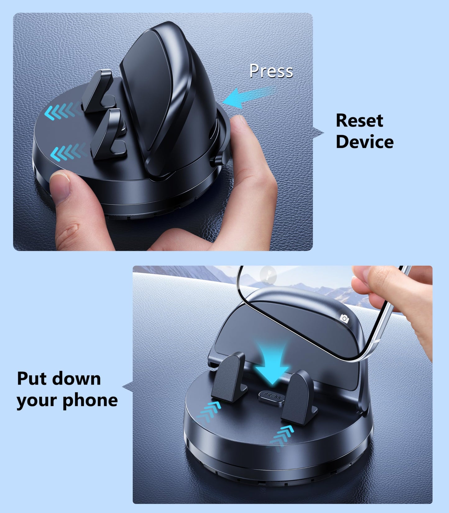 DICMKY Car Dashboard Phone Holder Mount, 360 °Rotating Curved Dash Automatic Clamping Cell Phone Mount with Adaptive Adhesive Base, Multifunctional