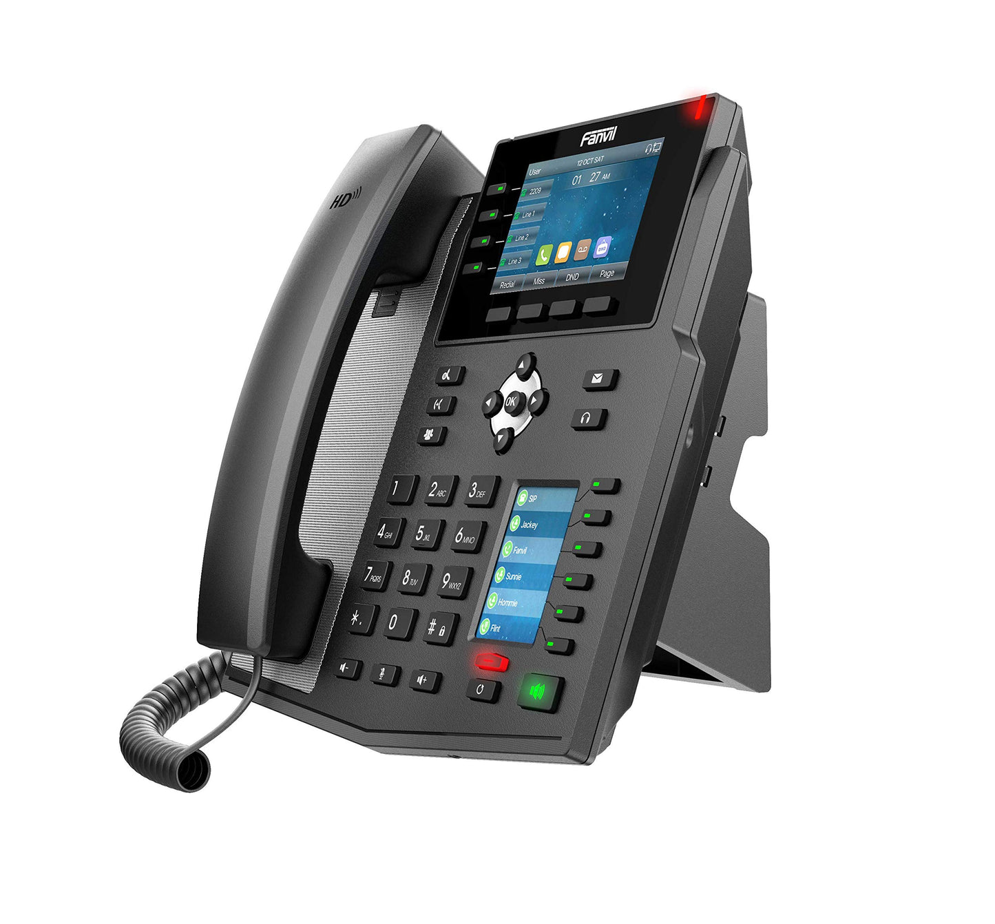 Fanvil X5U High-End VoIP Phone, 3.5-Inch Color Display, 2.4-Inch Side Color Display for DSS Keys. 16 SIP Lines, Dual-Port Gigabit Ethernet, Power