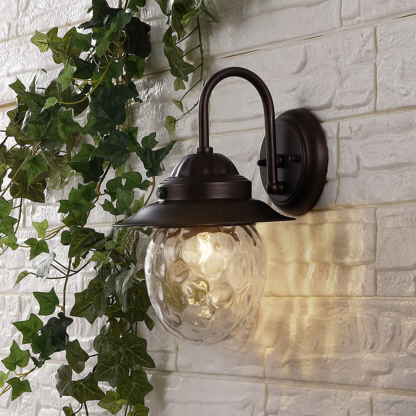 JONATHAN Y 12" Oil Rubbed Bronze 1-Light Iron and Glass Outdoor Sconce, Farmhouse Industrial Wall Lantern for Entryway Patio or Porch, Clear Dimpled