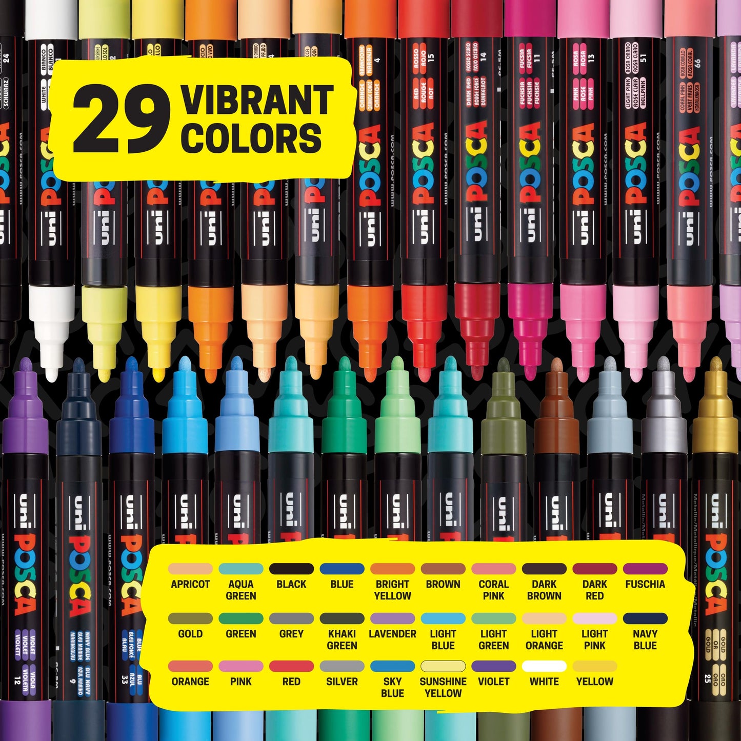 Uni Posca Paint Markers, 5M Medium Acrylic Markers with Reversible Tips, Artist Recommended For Gifts, Decorations, Fabric, Metal, Glass, Wood