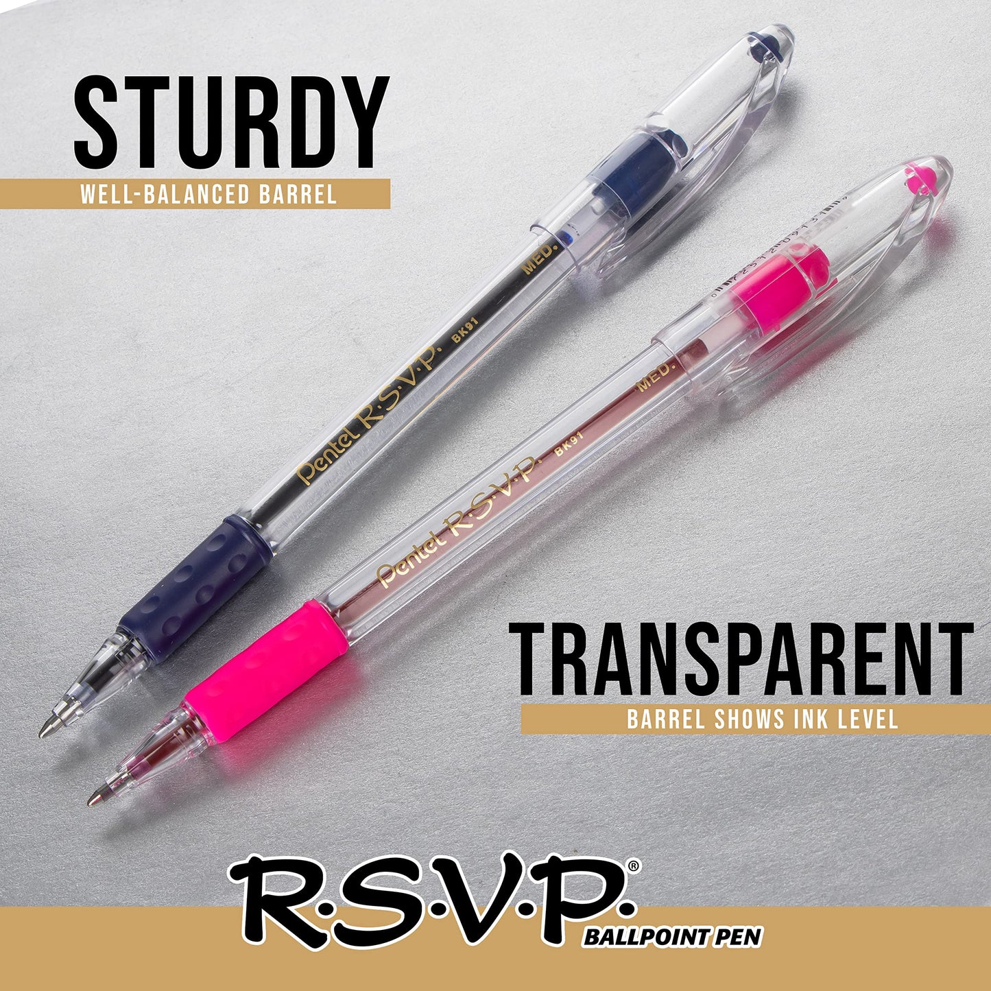 Pentel RSVP Ballpoint Pen, (1.0mm), Medium Line, Black Ink, 12 Pack (BK91PC12A)