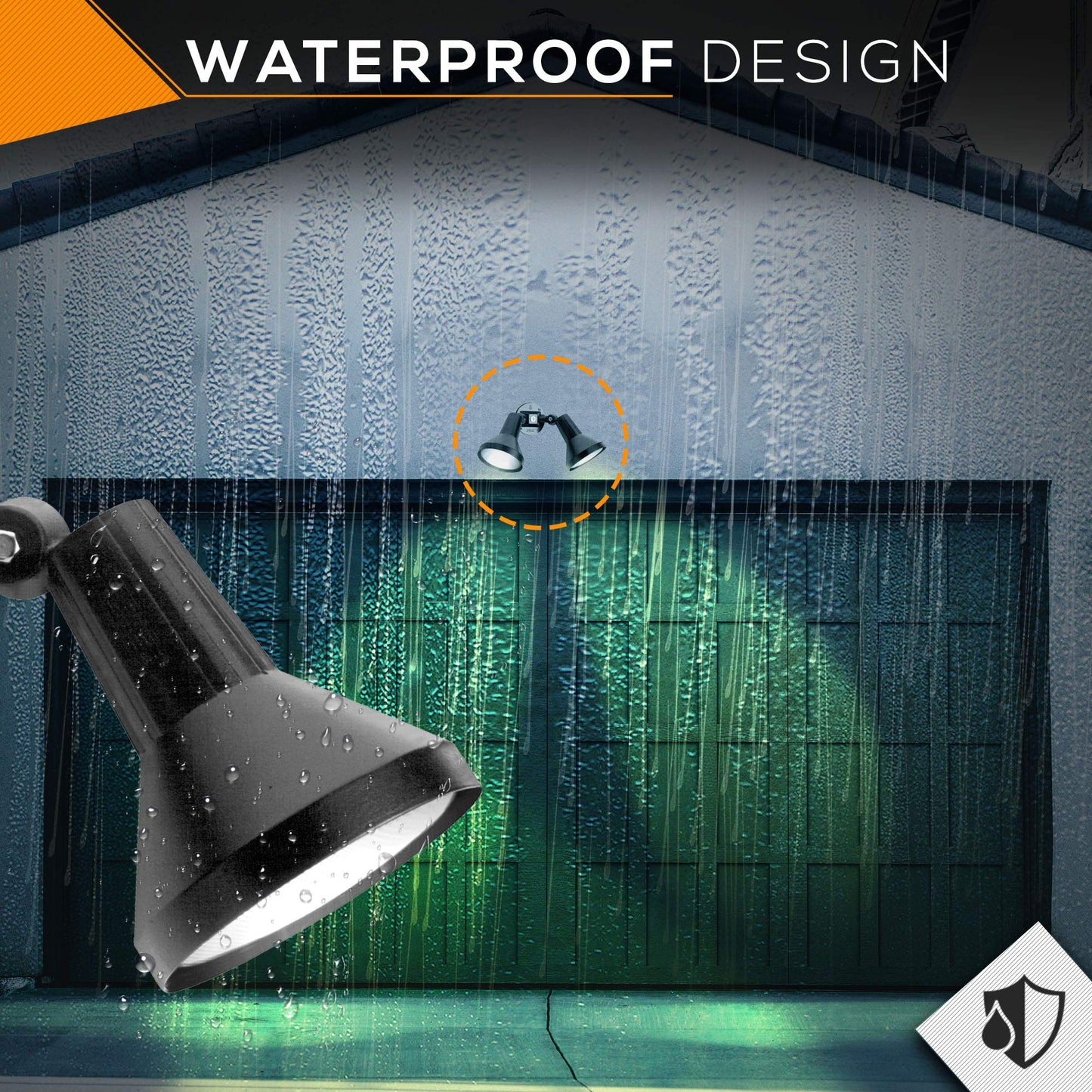 Ciata 15" Outdoor Security Flood Light 2 Head with Heavy Duty Cast Aluminum Body 150W PAR38 Weather Proof Black Finish (2 Pack)