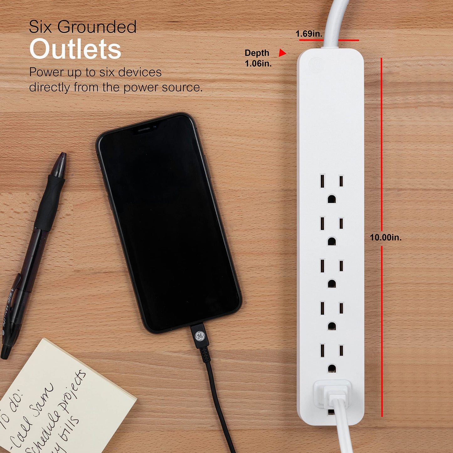 GE Home Electrical 3-Outlet Power Strip, 15 ft Extension Cord, 16 Gauge, Twist-to-Close Safety Outlet, White, 51962 & GE 3-Outlet Power Strip, 9 Ft