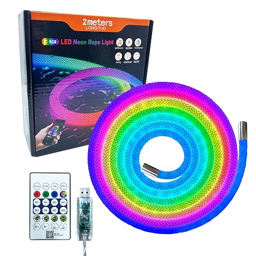 6.56ft LED Neon Rope Lights, Waterproof Music Sync Strip Lights with Remote & APP Control, USB-Powered Flexible Lighting for Christmas Halloween