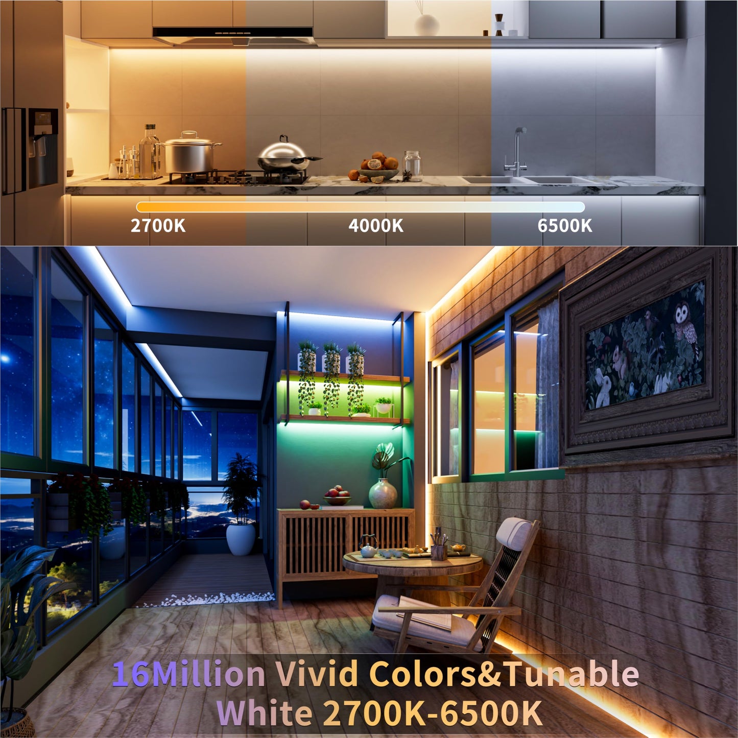 PAUTIX COB LED Strip Lights,32.8ft RGB+CCT 2700K-6500K White LED Lights,Dimmable Color Changing RGB LED Strip Light,with Remote/APP Control,for
