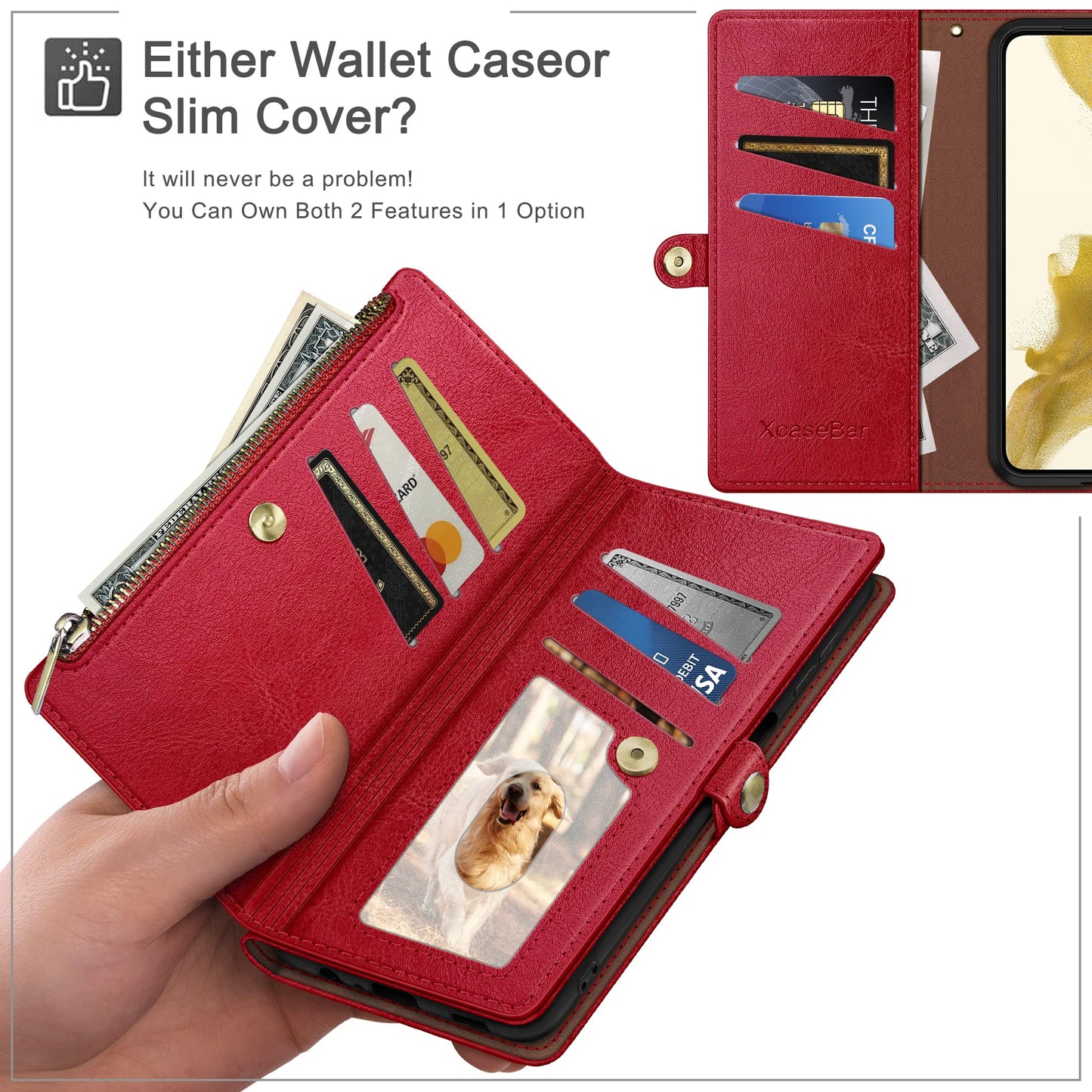 XcaseBar compatible with iPhone 17 Pro Max 6.9" Wallet case with Zipper Credit Card Holder?RFID Blocking?,Flip Folio Book PU Leather Phone case