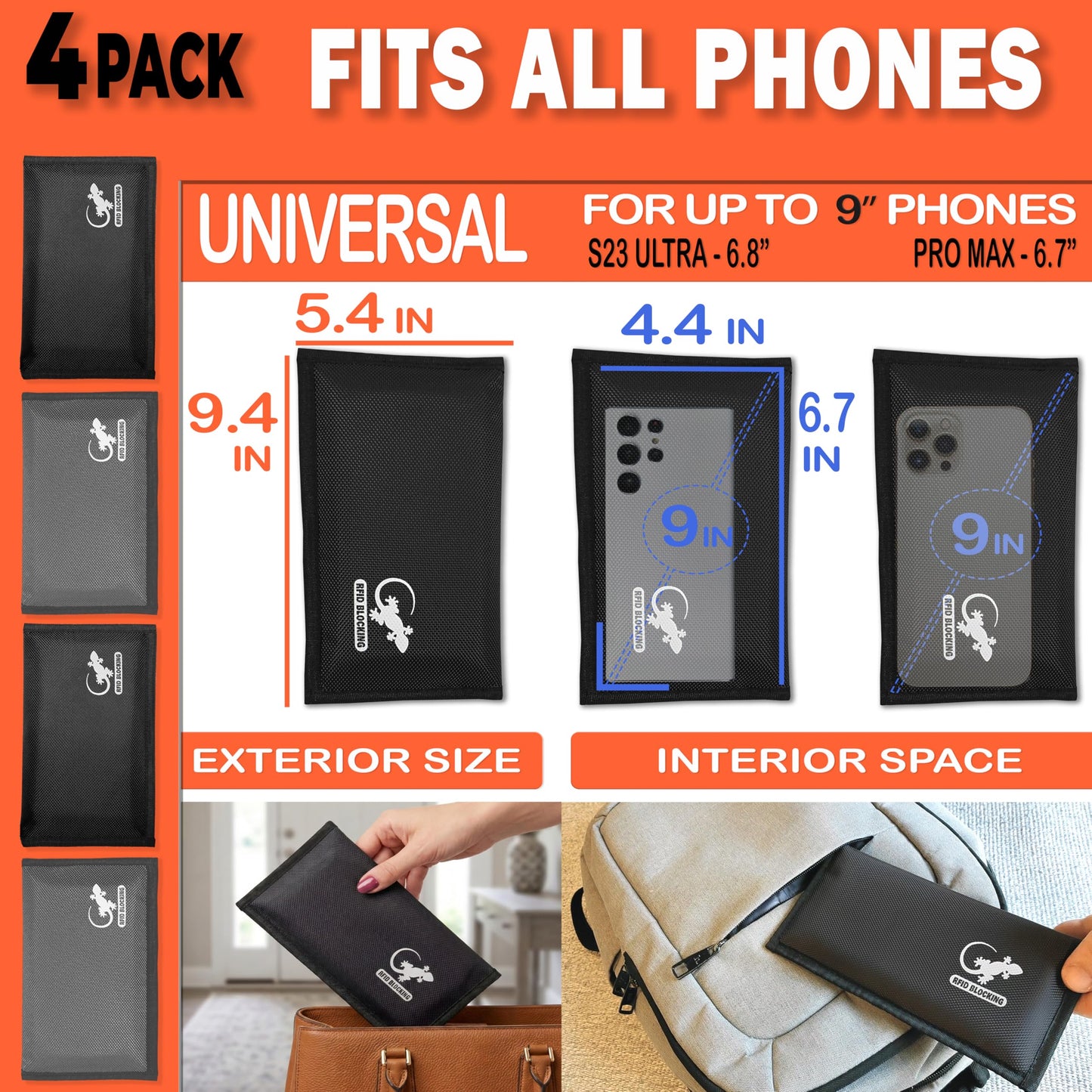 4 Faraday Bag Anti-Tracking GPS RFID Car Key Signal Blocker Wallet Shielding Pouch Protective Case for Cell Phone Car Key FOB, Data Privacy