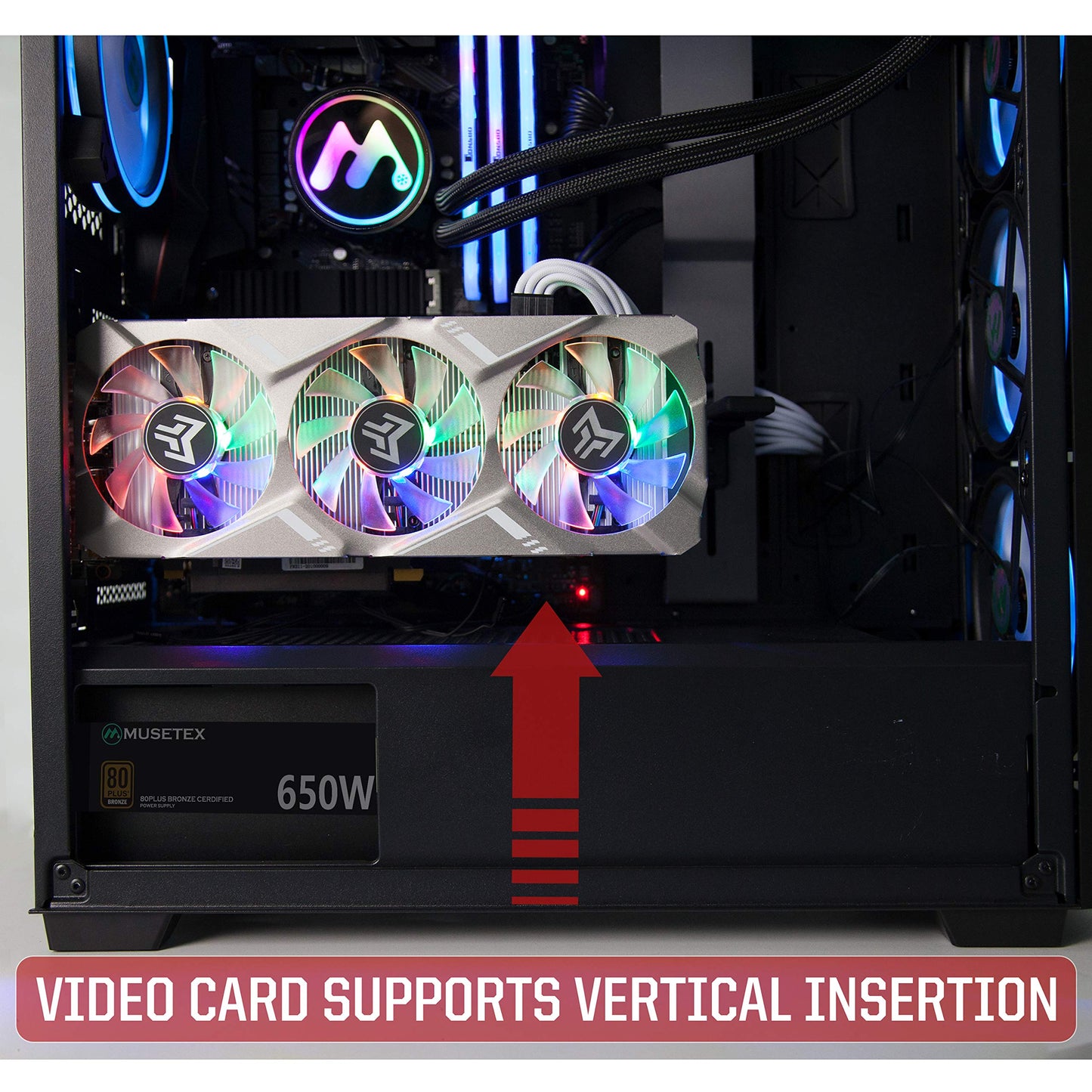 MUSETEX 6 ARGB Fans Honeycomb Airflow 2 × USB 3.0 Mid Tower Case with 2 Tempered Glass Panels Voice Remote Control, PC Gaming Case Computer Chassis
