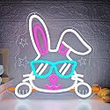 Bunny Neon Sign Happy Easter Neon Light for Home Dimmable Easter Decorations Neon Wall Art Glasses Rabbits LED light Sign for Bar Office Shop Bunny