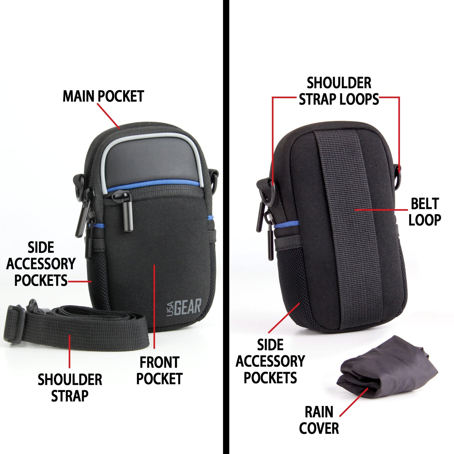 USA Gear Compact Point and Shoot Camera Case Small Digital Camera Pouch with Accessory Pockets and Shoulder Strap - Compatible with Sony CyberShot
