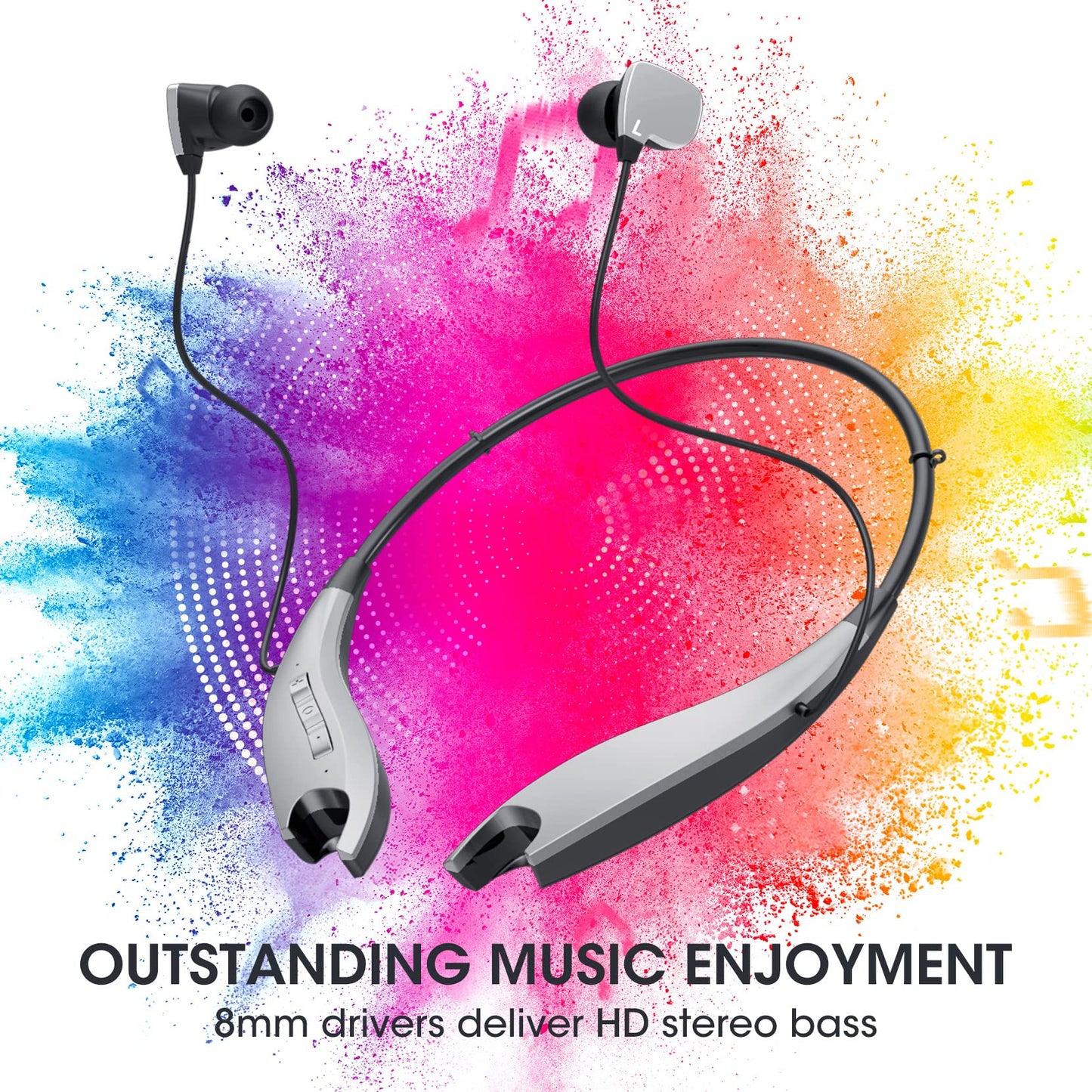 YOSDOM Neckband Bluetooth Headphones, 24H Playtime, Noise Isolation, Silver