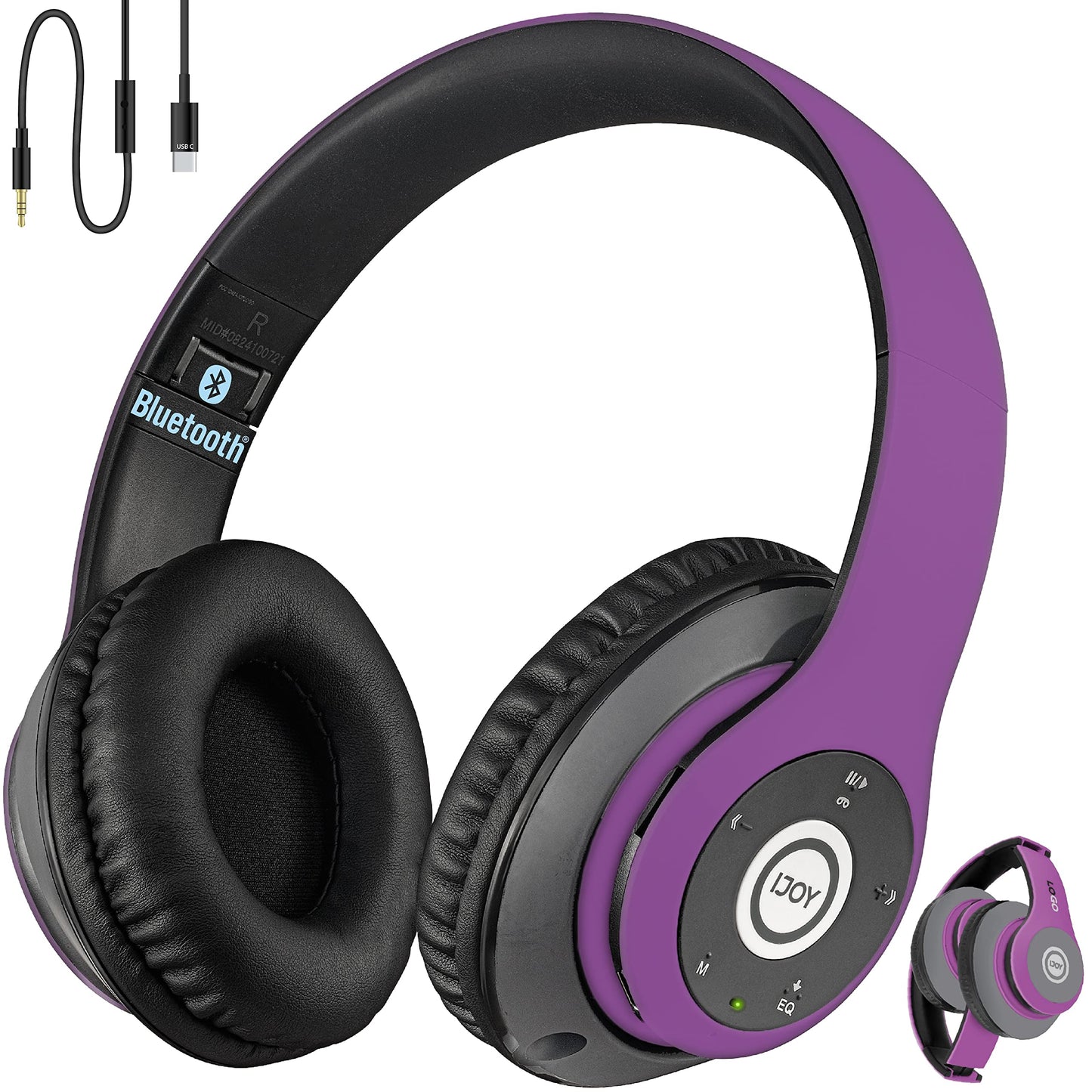 iJoy Bluetooth Headphones Over Ear, Wireless and Wired Foldable Headset Built-in Microphone, FM, Micro SD Card Slot - (Purple) Adults Kids Men Women