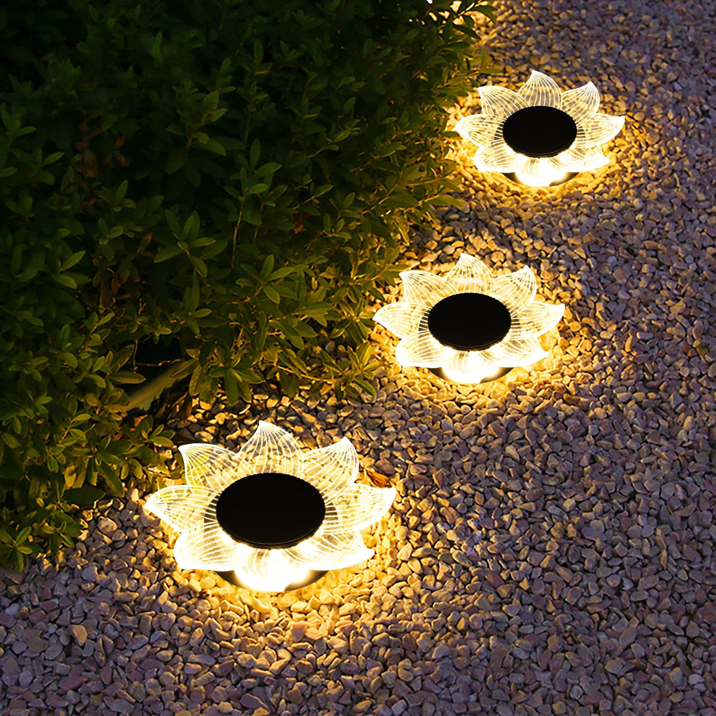 Roaming Light Solar Flower Shaped In-Ground Lights, 3 Pack Waterproof LED Petal Pathway Lights, Outdoor Acrylic Landscape Lights for Garden Yard