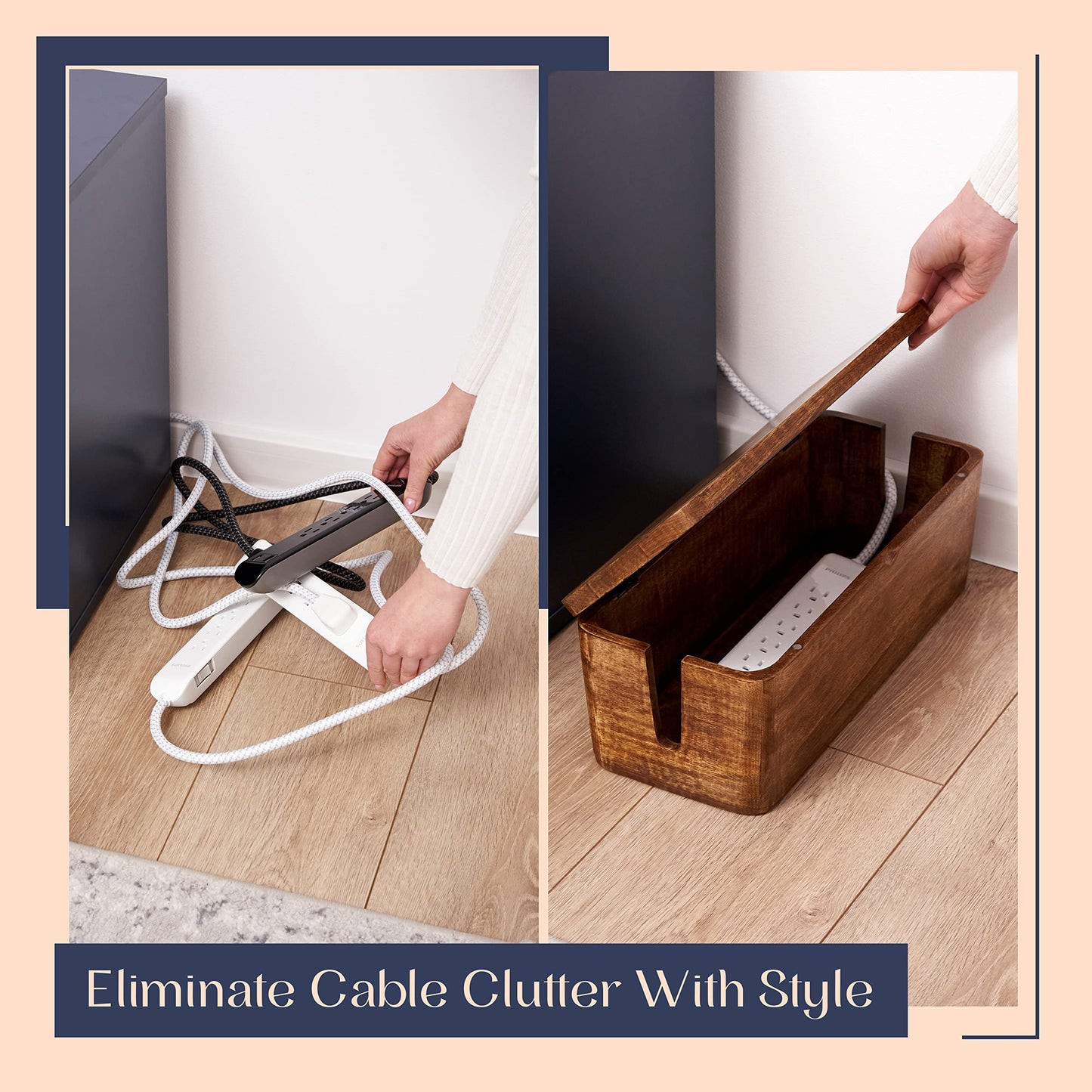 Large Cable Management Box - Cable Organizer Box and Power Strip Box for Electrical Cord Management - Hide Desk Cord and Floor Cables - Wire Storage