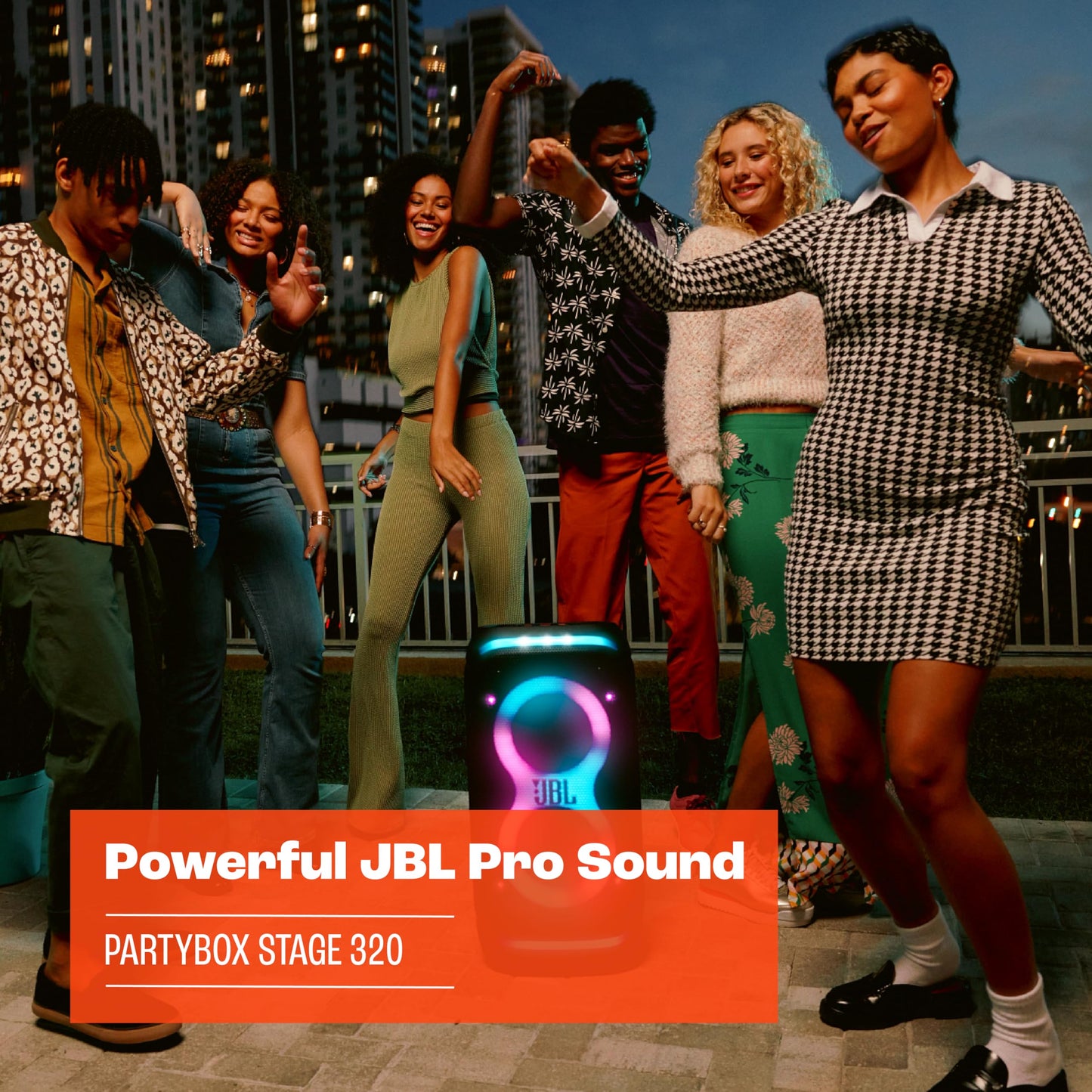 JBL PARTYBOX Stage 320 Portable Party Speaker with Wheels - Black (Renewed)