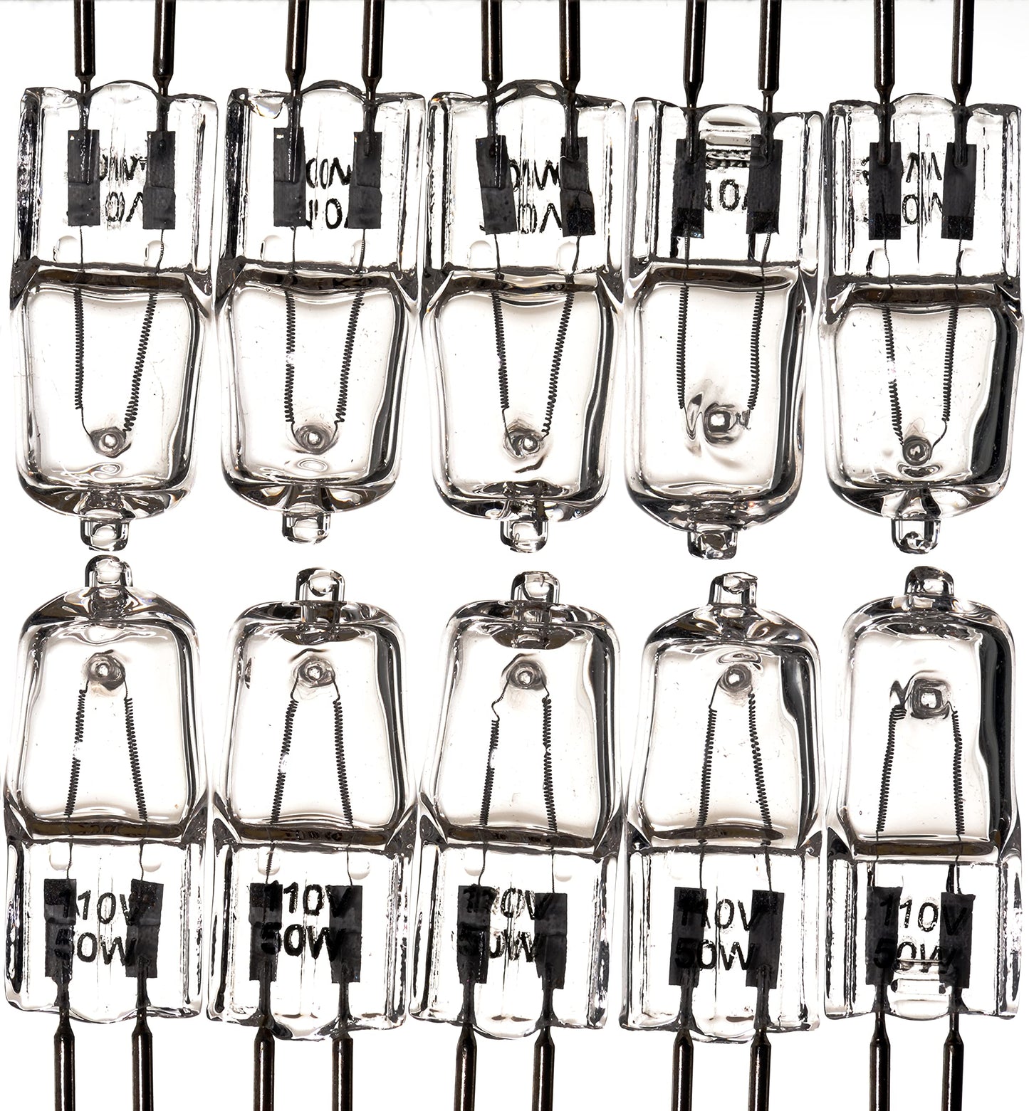 TVaromatics 50W 110V JCD T4 Clear Halogen G5.3 Bipin C2V Filament Pack of 10 Bulbs for Aroma Lamps Oil Warmers