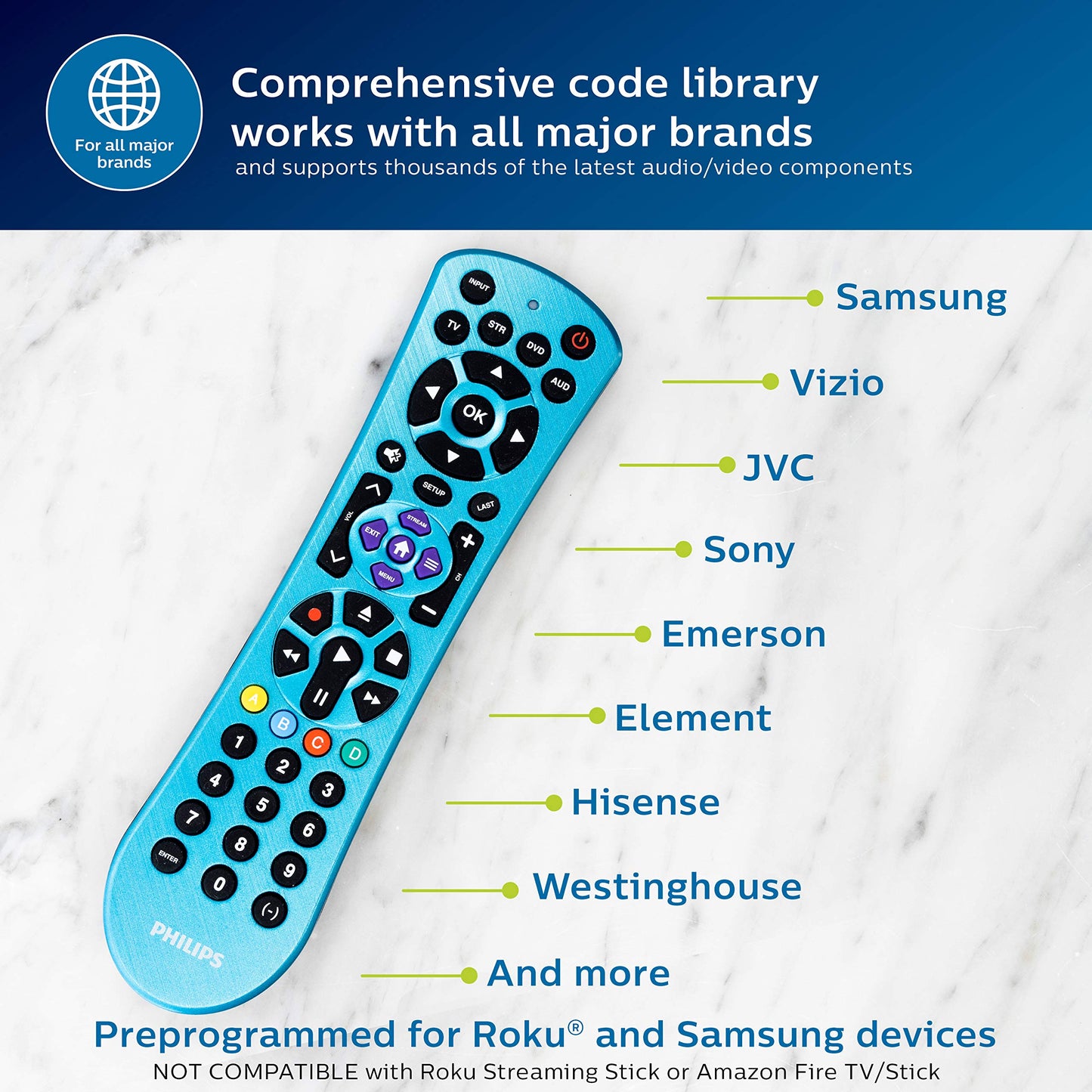 Philips Universal Remote Control, Universal TV Remote Replacement, Samsung TV Remote Control Universal, for Roku Remote Replacement, Vizio, LG, Sony