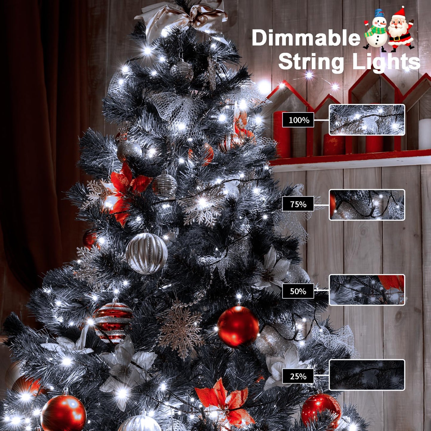 ZAIYW 4 Pack String Lights Battery Operated, Total 66Ft 200 LED Christmas Lights with Remote Timer 8 Modes Fairy String Lights Dark Green Wire