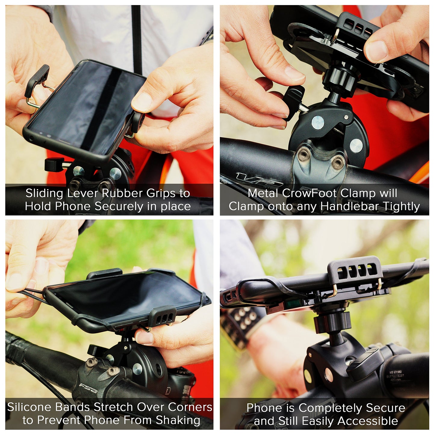 E Tronic Edge Bike Phone Mount - Rotating Cell Phone Holder for Bicycle Handlebar Compatible with iPhone 12 11 X 8 8S 7 7S 6 6S Pro Max Plus Android