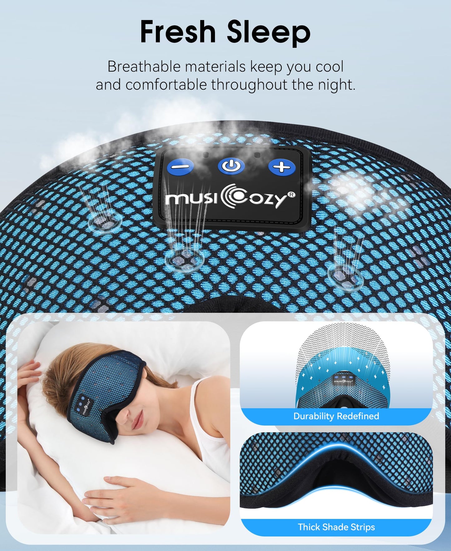 MUSICOZY Sleep Headphones Breathable Sleep Mask Bluetooth 5.4 Wireless Earphones Mask Sleeping Eyemask for Side Sleepers for Women Men Travel…