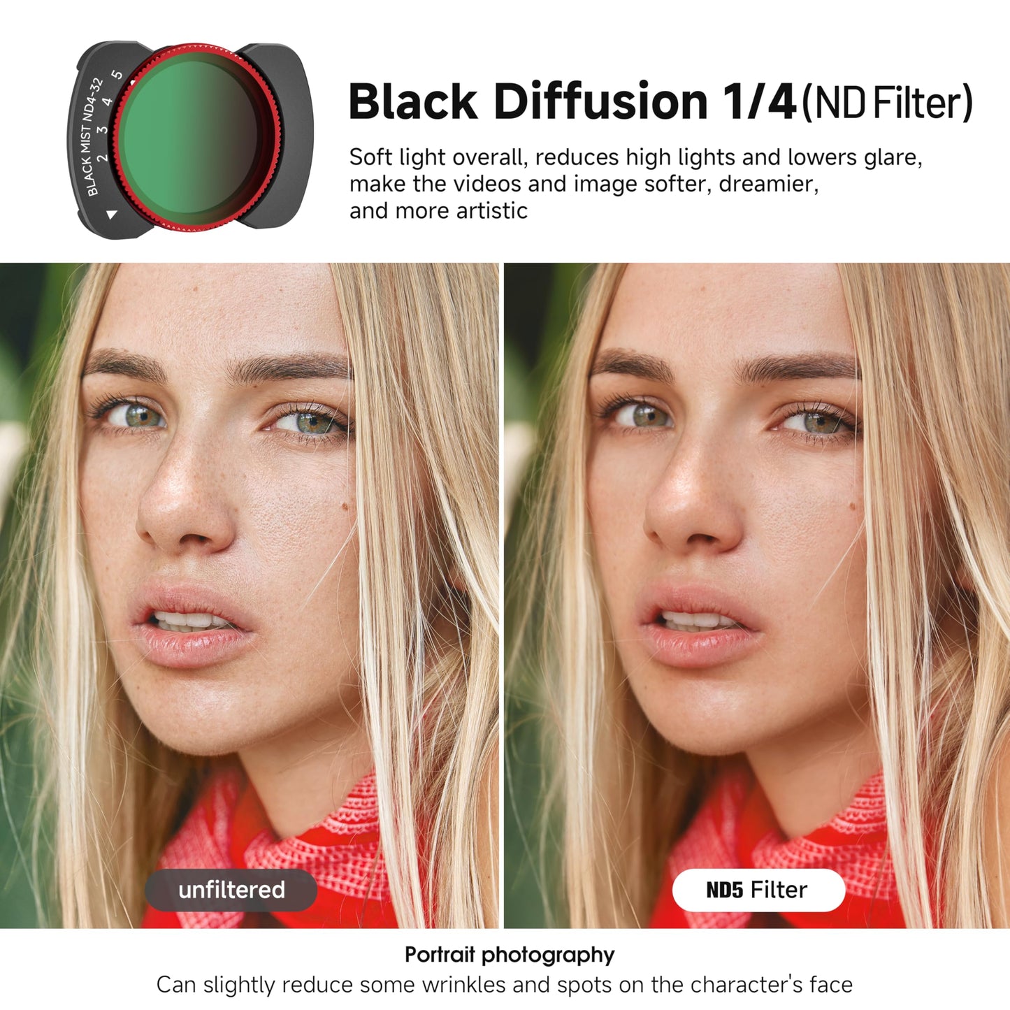 Variable ND 4-32 Filter with 1/4 Black Mist/CPL Filters for DJI Osmo Pocket 3/Xtra Muse, Ultra-Thin Portable Magnetic ND + CPL Filter Set with 2