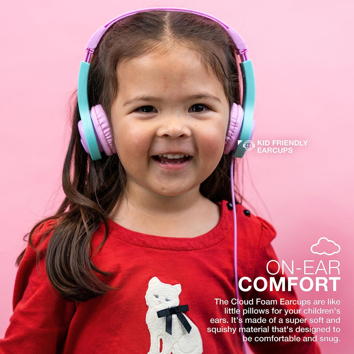 JLab, JBuddies Folding Gen 2, Kids Wired Headphones, Noise Isolating, Volume Limiting, Toddler Headphones Ages 2+, Pink/Teal