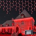 Hopolon 33FT 360L LED Icicle String Lights - Outdoor, Waterproof, 8 Modes, With 60 Drops - Curtain Lights for Indoor/Outdoor Decorations (Red)