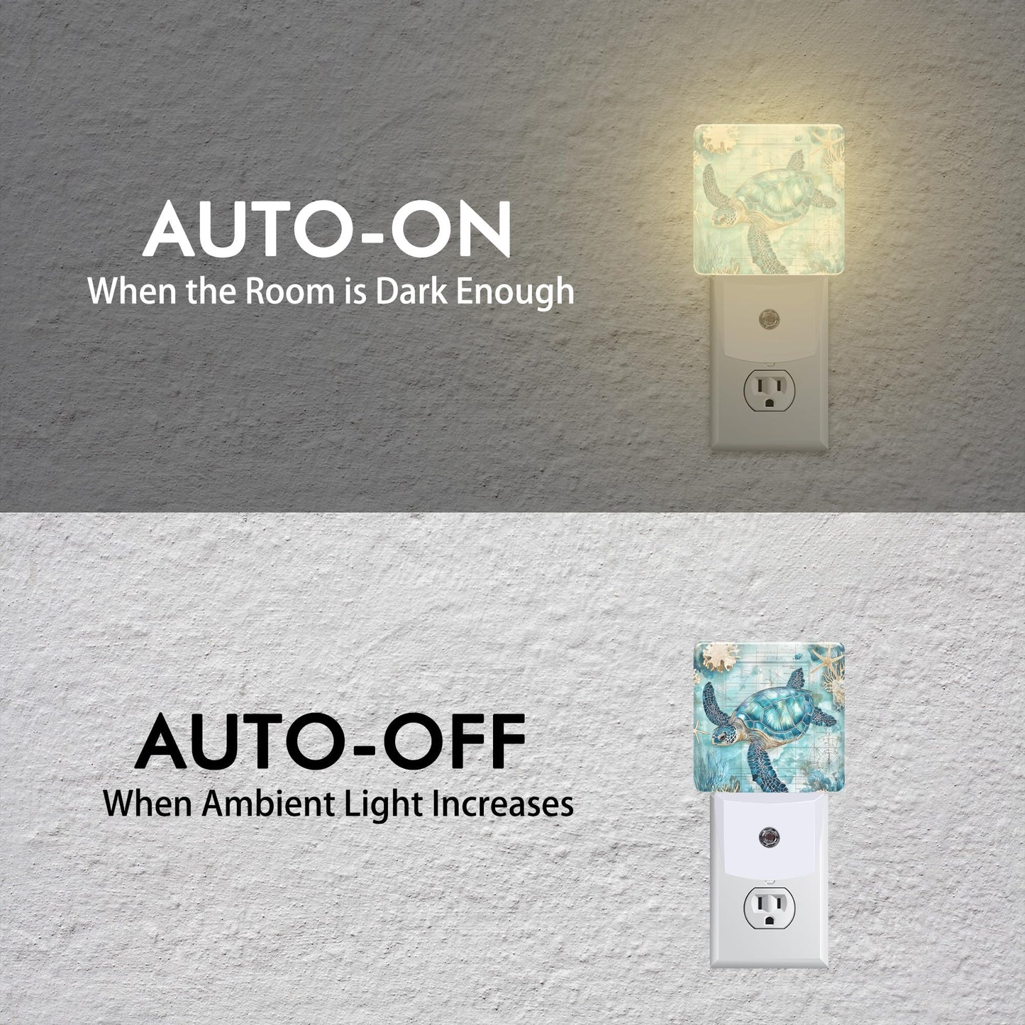 BLYKVGHQ Sea Turtle Blue Ocean Starfish Night Light,Plug into Wall with Dusk to Dawn Light Sensors,LED Nightlights