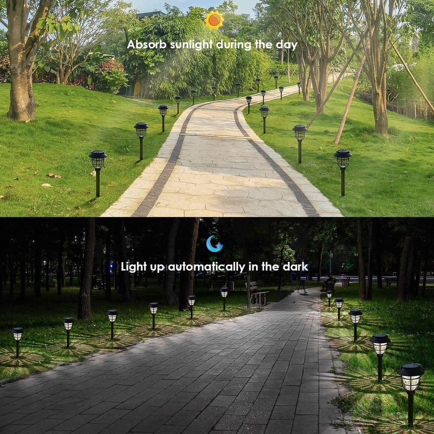 10 Pack Solar Pathway Lights Outdoor - Bright Solar Powered Garden Light with Warm White LED, Auto On/Off Waterproof Path Lights Decorative, Landscape
