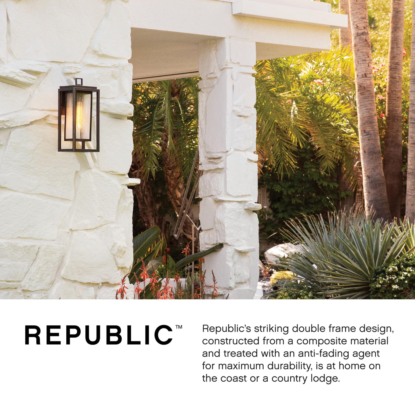 Hinkley Republic 1000BK Small Outdoor Wall Mount Lantern, Transitional/Modern, Double Frame Design, Coastal Elements, Black
