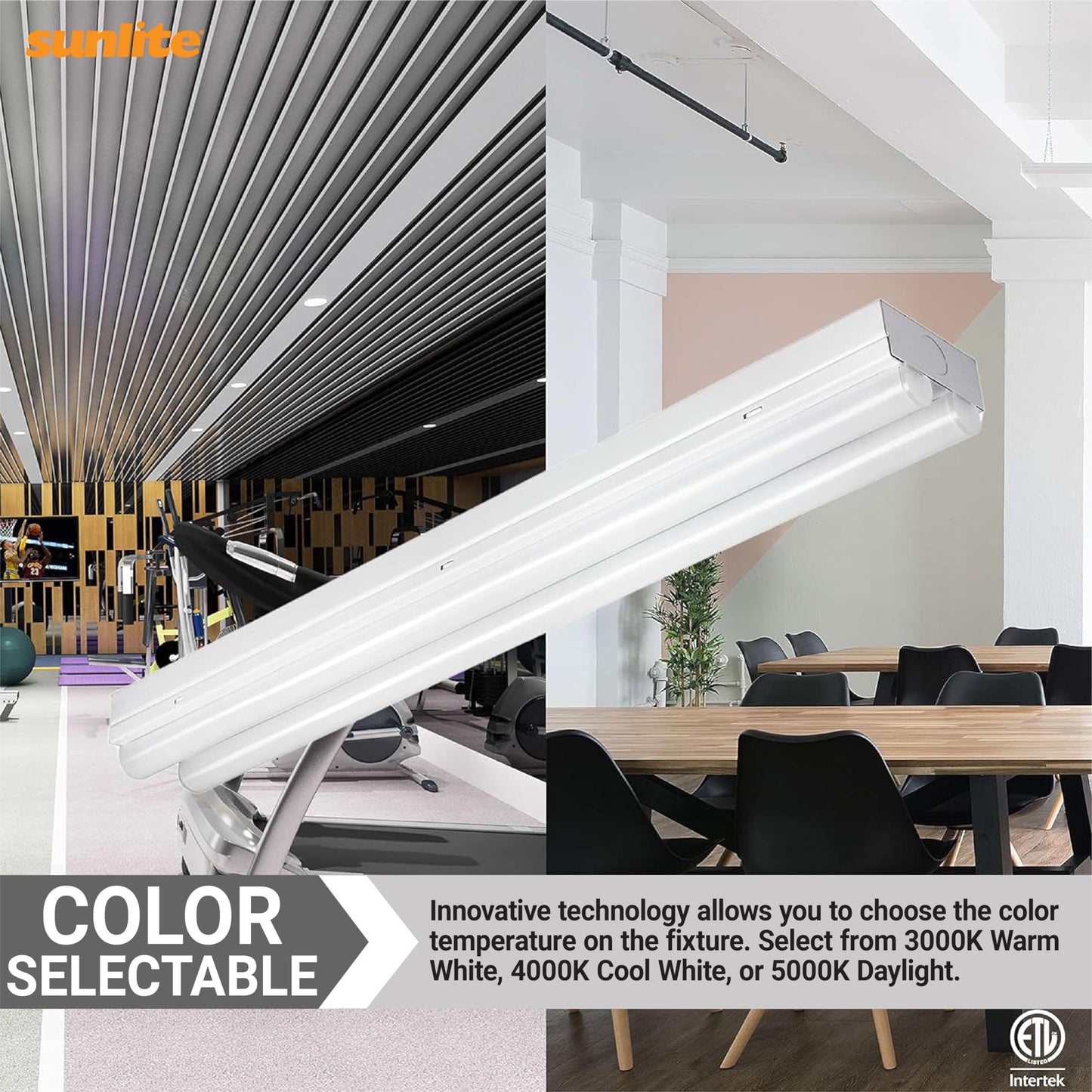 Sunlite 85552 2-Foot LED Linear Strip Light Fixture, 20 Watts, 2300 Lumens, Adjustable 3 CCT 3000K-5000K, Dimmable, 50,000 Hour Life Span, 83 CRI