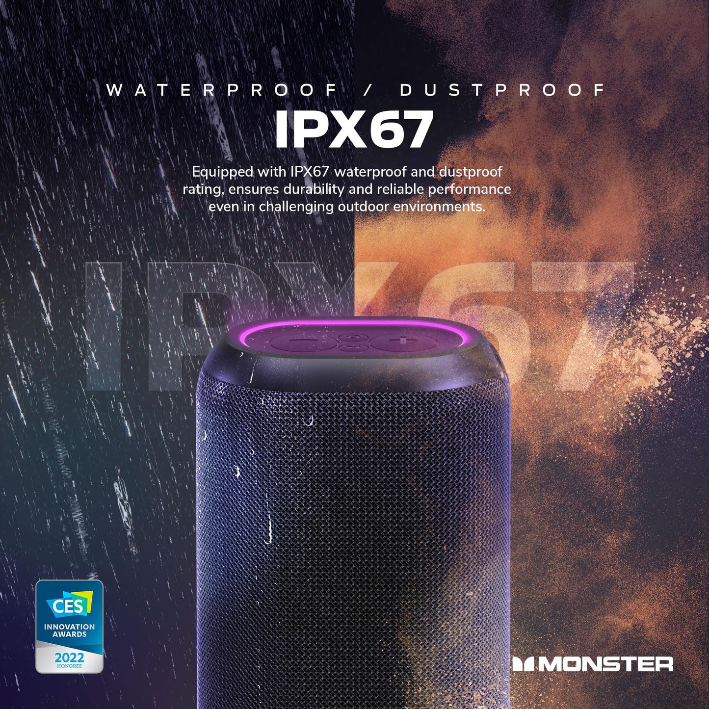 Monster DNA Max Portable Bluetooth Speaker, Loud Portable Speaker with 360 Bass Sound and 10W Qi Certified Wireless Charging Pad, IP67 Waterproof-