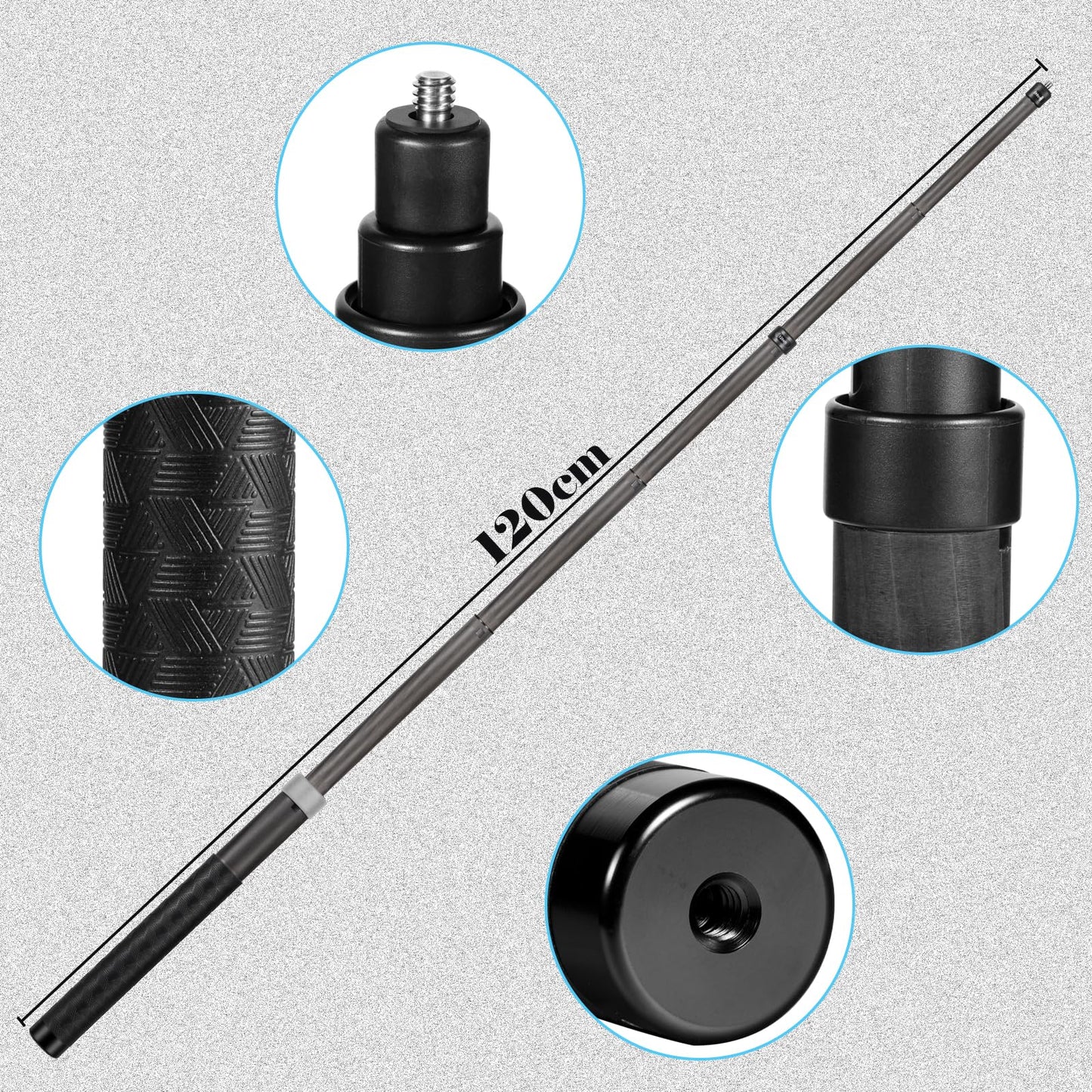 Inksoon from 26cm Extended to1.2m Long Invisible Carbon Fiber Selfie Stick for insta360 x5 x4 Insta 360 x5 x4 x3 x2 x Action Camera Accessories (Grey)
