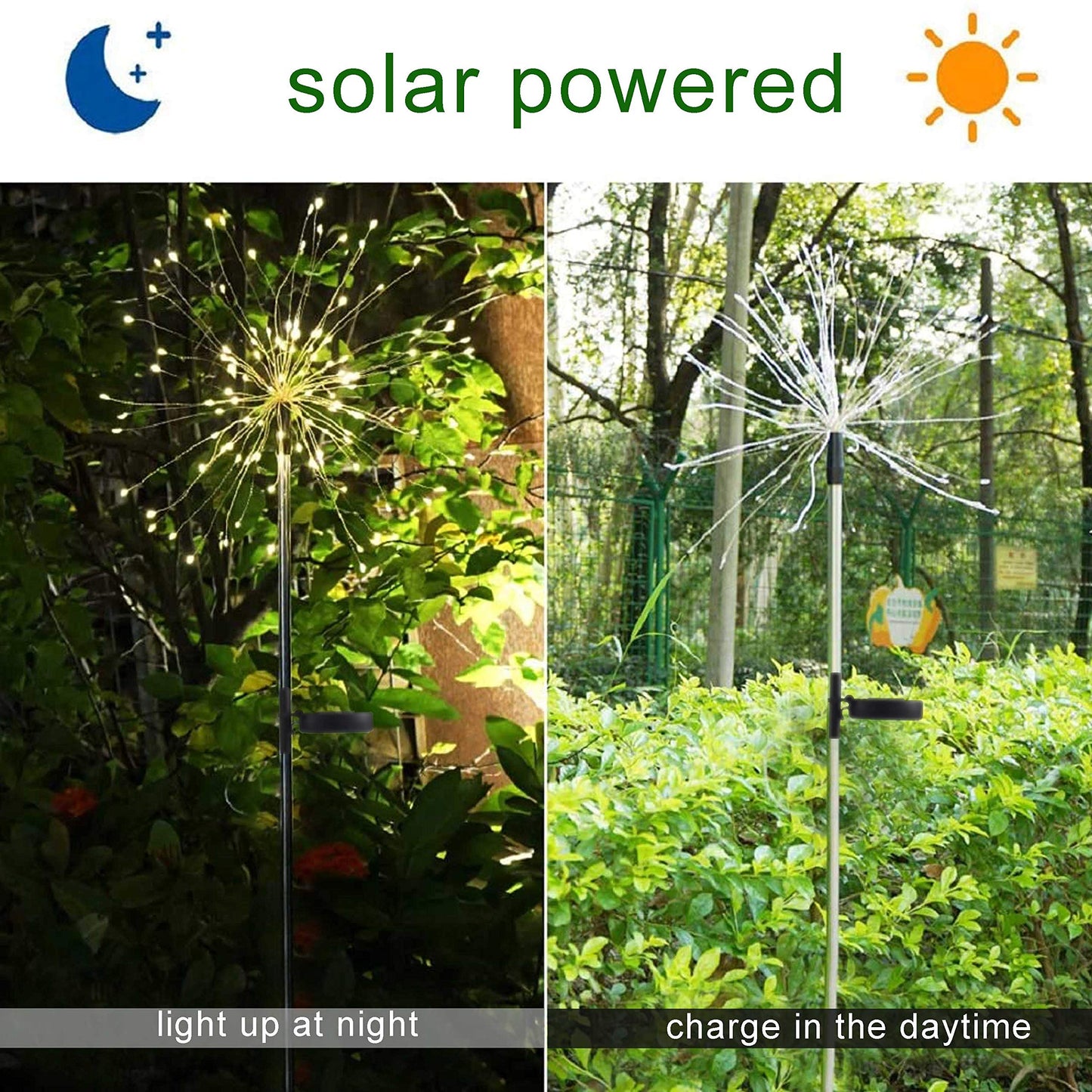 2 Pack Solar Garden Lights, 120 LED Solar Firework Lights Outdoor, Decorative Stake String Lights for Walkway Backyard Pathway Patio Christmas Wedding