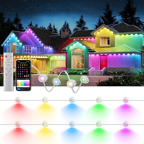DeckTok Permanent Outdoor Lights, 100ft RGB & 60pcs LED Lights, 79 Scene Modes with Timer for Smart Outdoor Decorations, IP67 Waterproof Works
