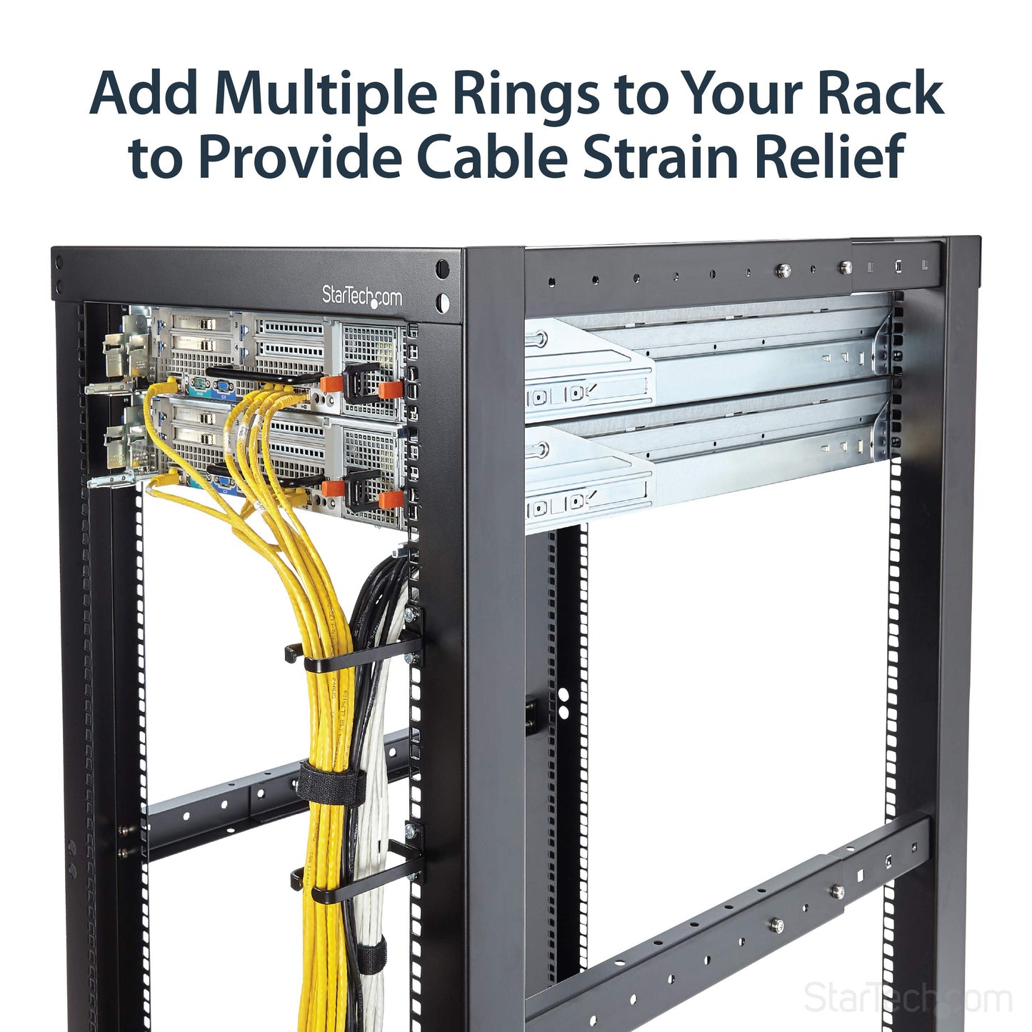 StarTech 1U Vertical 1.8 x 3.9in (4.5 x 10cm) Server Rack Cable Management D-Ring Hook; Network Rack-Mount Cord Organizer; Cable Manager for 19" and