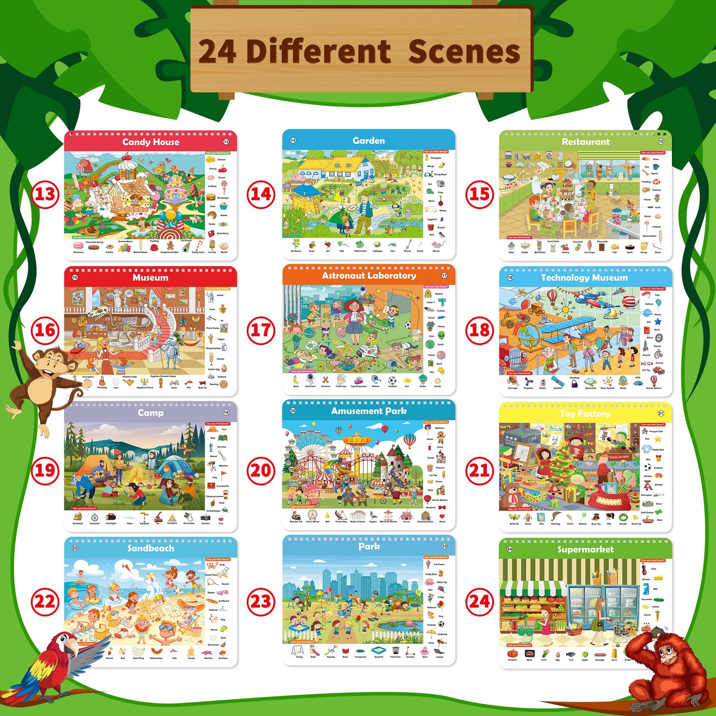 Elfew Search & Find Book for Kids Ages 3–8 – Reusable Activity Mats with 24 Themed Activities, Educational Toddler Learning & Car Toys