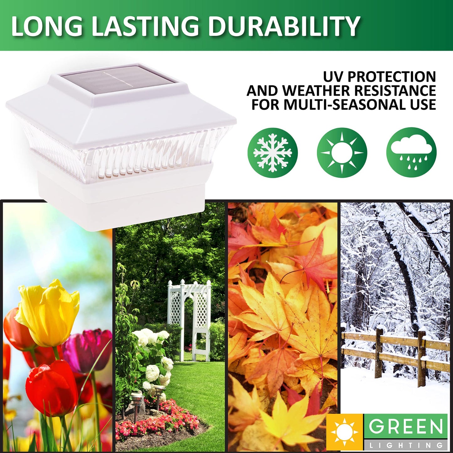 GreenLighting Standard #1 Solar Post Cap Lights Fits 4x4 Nominal Wood, 4x4 PCV/Vinyl Posts, Outdoor Fence Solar Powered Light, Landscaping, Deck