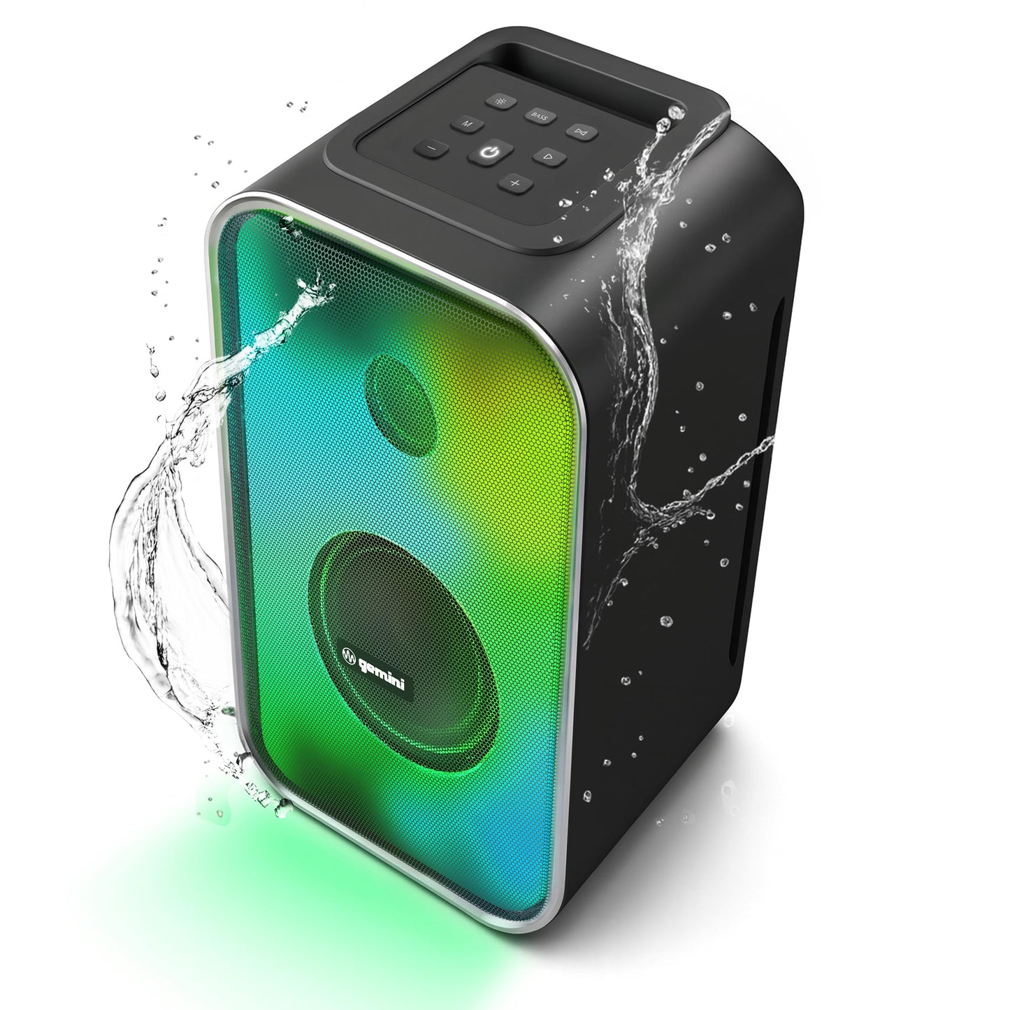 Gemini Portable Bluetooth Party Speaker with LED Lights, 6Hr Battery, IPX5 Waterproof, USB/AUX/FM Radio for Outdoor BBQ Pool Parties (GNV-60)