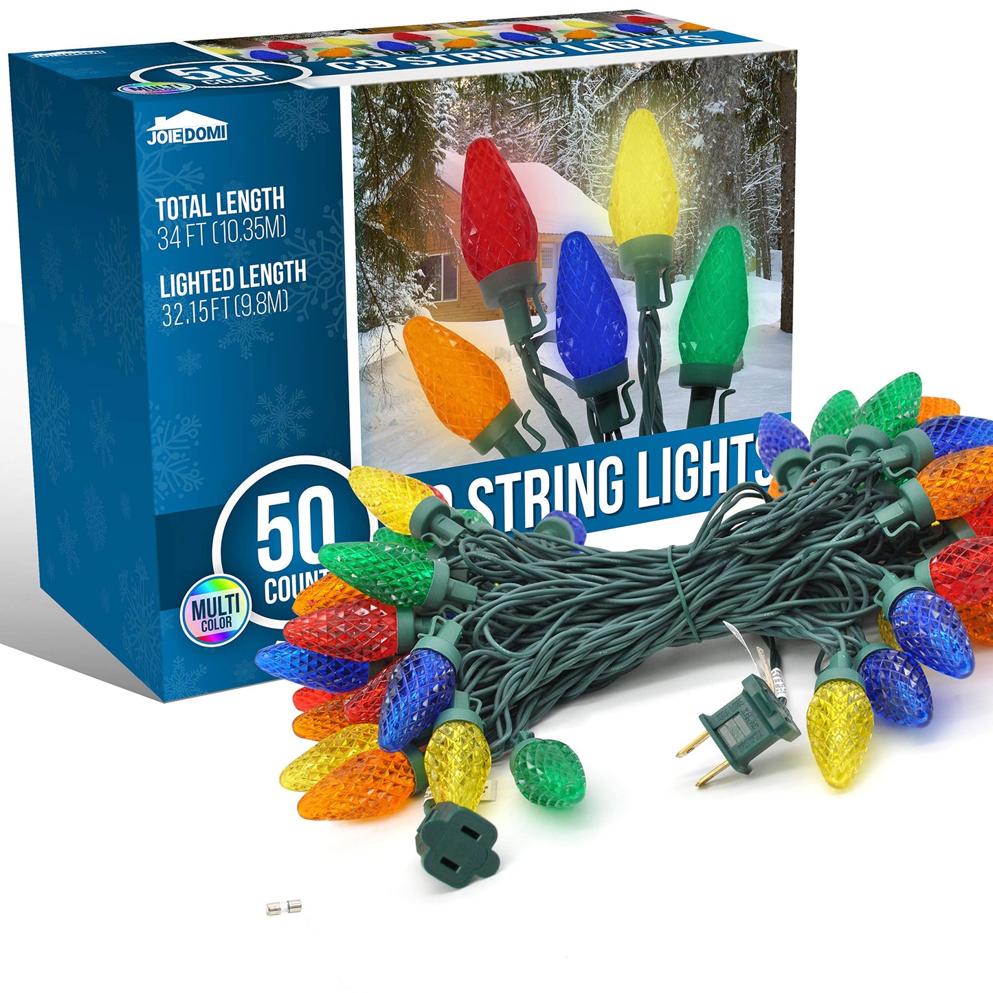 Joiedomi 50-Count C9 Christmas Lights Outdoor, 32.1FT LED Fairy String Lights for Indoor or Outdoor Christmas Decorations, Patio Xmas Tree Lights