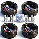 LETONDA 4PCS 100ft/30m Integrated BNC Video Power Cable ext. for Security Cameras, CCTV, Surveillance & DVR installs. Free 8×BNC connectors + 100 Wire